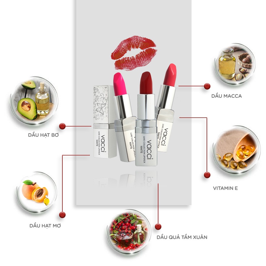 Son Lì Lâu Trôi Dưỡng Môi Cao Cấp Vacci Matte Lipstick - Lâu trôi, lên màu chuẩn, dưỡng môi