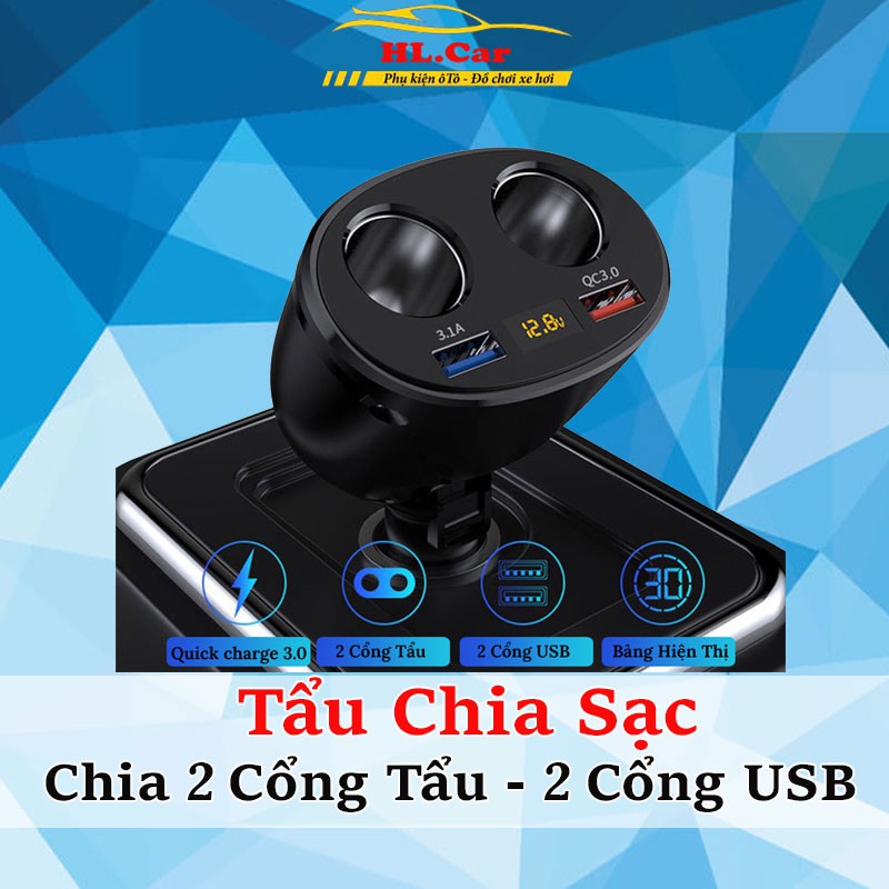 Tẩu Sạc Nhanh Ô Tô Không Dây - Chia 2 Nguồn Tẩu 1 Cổng Sạc 3.1A Và 1 Cổng Sạc Nhanh QC3.0 VERSION 1