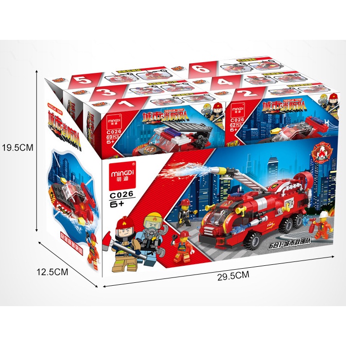 Bộ Đồ Chơi Lego Xếp hình Cứu Hỏa 6 mẫu Xe oto tùy chọn Cho Bé luyện Tư duy sáng tạo