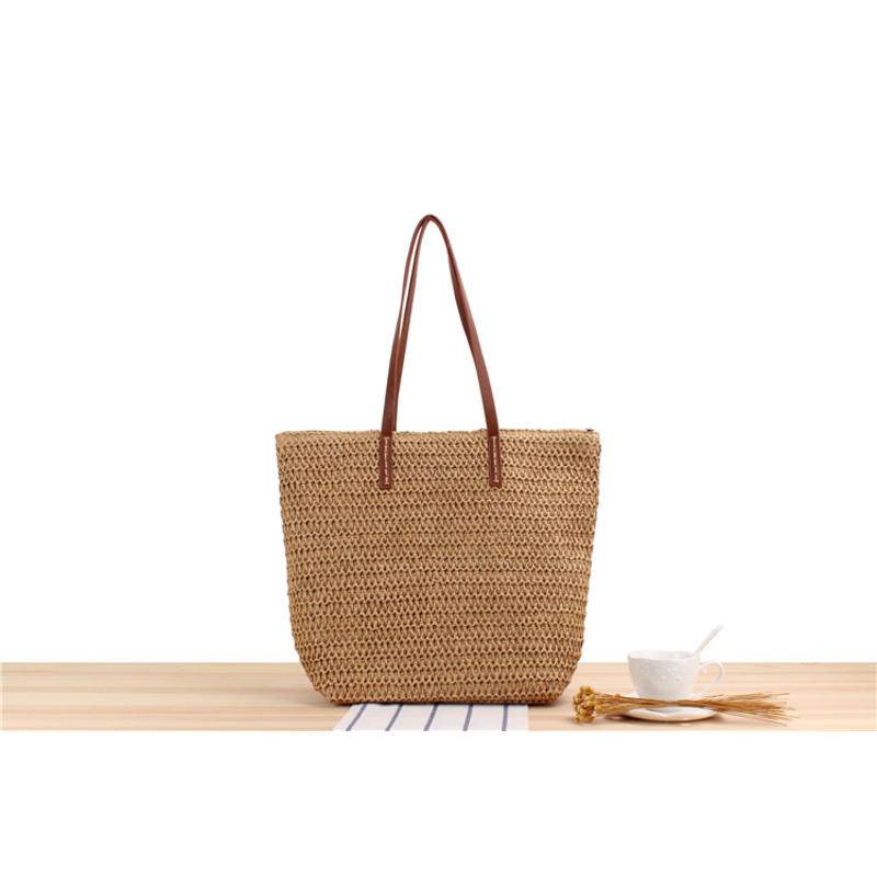 Túi Xách Đan Rơm Màu Trơn Thiết Kế Đơn Giản Phong Cách Nhật Hàn Thời Trang Cho Nữ