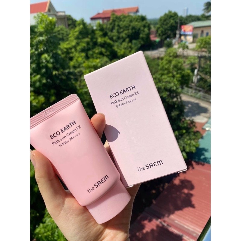 Kem Chống Nắng Eco Earch Pink Sun Cream The Srem Nâng Tone Kiềm Dầu Siêu Tốt