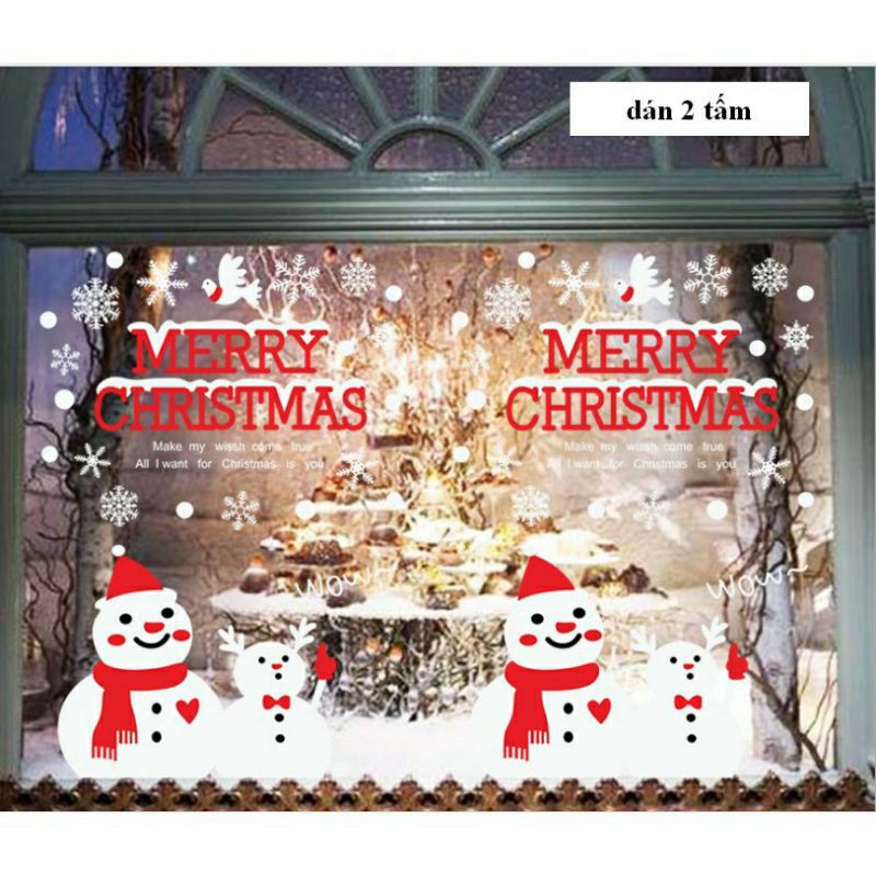Decal tranh dán Hít tĩnh điện Noel - 2 người tuyết lớn bé chào lễ