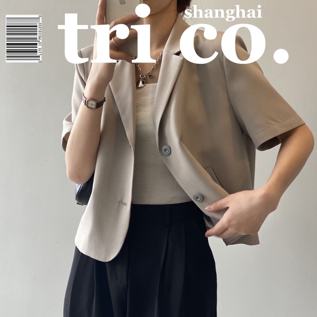 Áo khoác blazer croptop ngắn tay cổ chữ V dáng rộng phong cách Hàn Quốc thời trang mùa hè  có S~4XL cho nữ