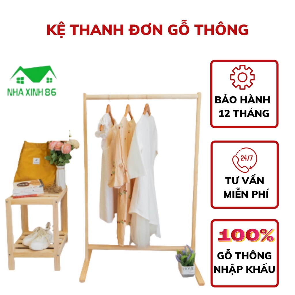 Kệ Treo Quần Áo Gỗ Thanh Đơn Gỗ Thông 1997store_vn – Thanh Đơn Treo Quần Áo - Kích Thước 120x76x34cm – BH 1 năm