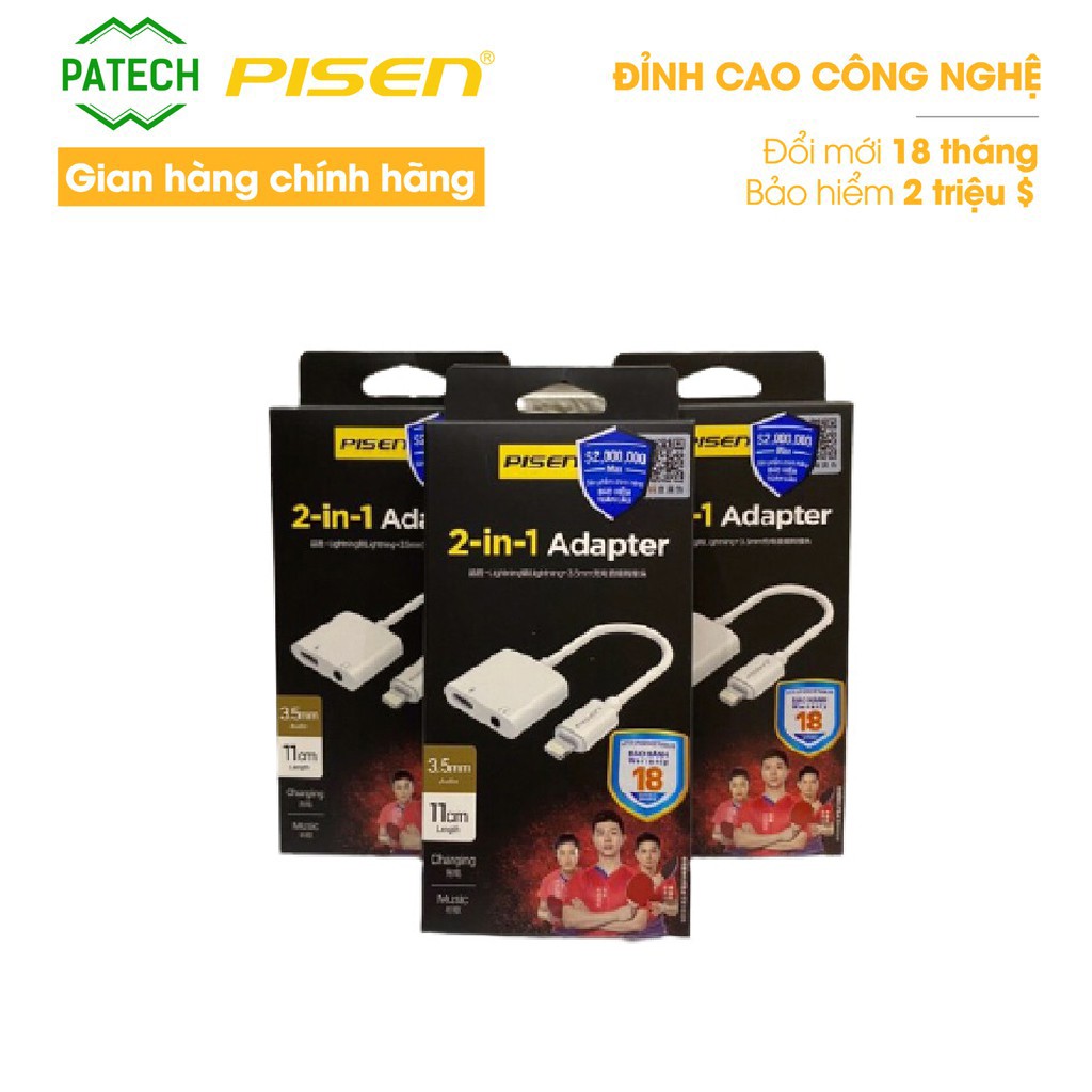 Đầu chuyển Pisen 2 -in -1 Zinc Alloy (Sạc, Nghe nhạc, thoại, Lightning , 3.5mm, 12cm) - Hàng chính hãng