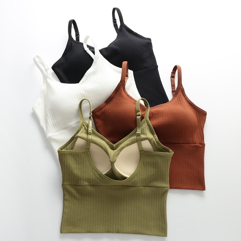 Áo bra nữ 2 dây có mút ngực liền chất cotton thun gân dáng dài hở lưng nâng ngực tự nhiên BRA02