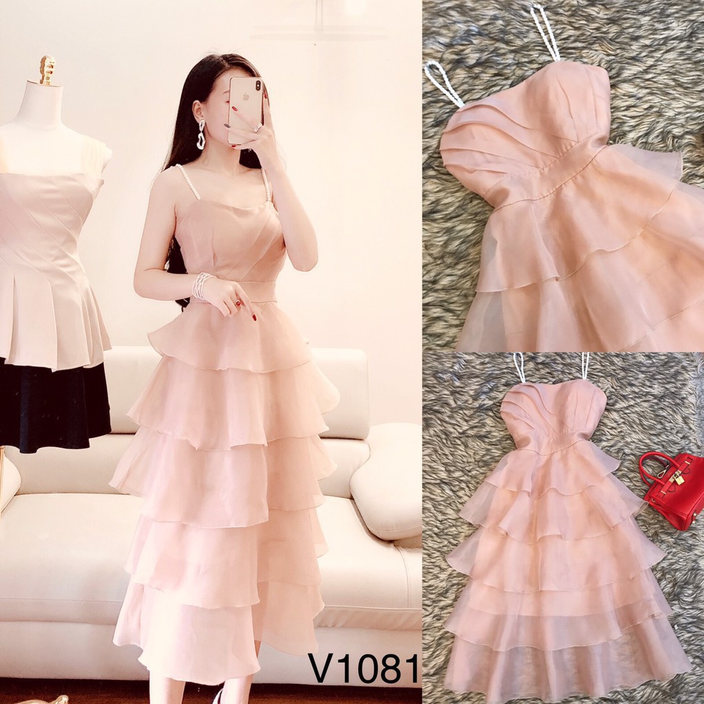 [ xả kho ] MiD Đầm be 2 dây ngọc V1081 Mie Design ảnh thật