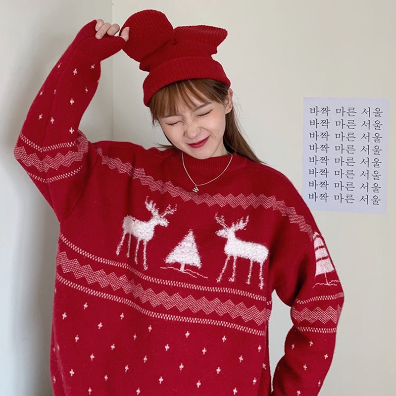Áo sweater IELGY cỡ lớn hoạ tiết tuần lộc Giáng Sinh thời trang Hàn Quốc cho nữ