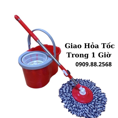 Bộ lau nhà thông minh 360 độ lồng vắt nhựa siêu êm, Bộ chổi lau nhà cao cấp cây inox kèm bông cotton