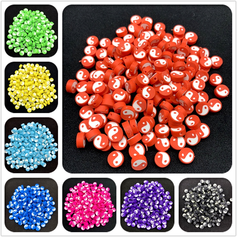 30 chiếc / gói 10mm Polymer màu đất sét Âm dương Cá bát quái Hạt hình ảnh Thái cực