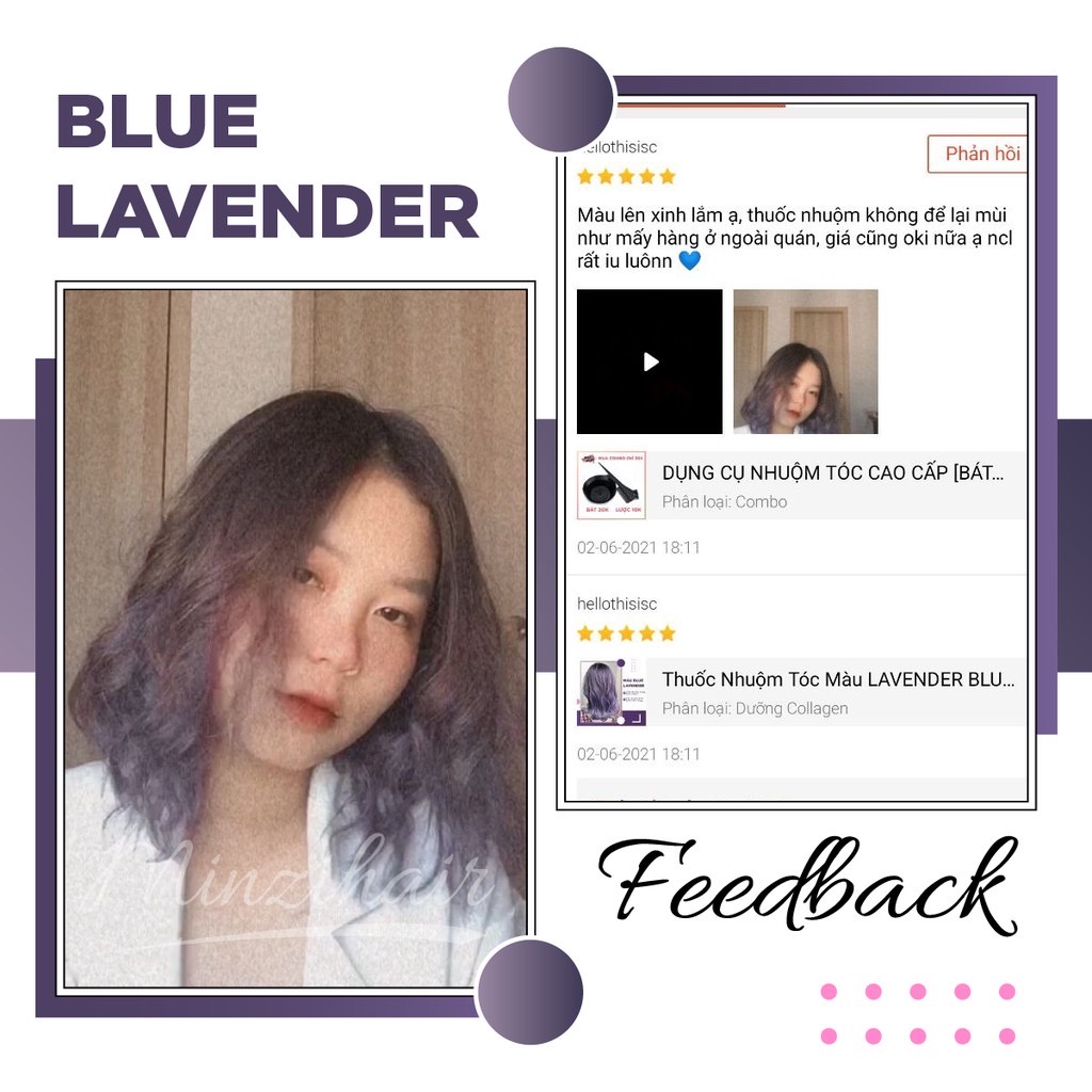 Thuốc Nhuộm Tóc Màu LAVENDER BLUE - Cần Tẩy Tóc &amp; Nâng Tone - Lên Từ Nền 9 &amp; Khử Vàng | MINZIHAIR HN