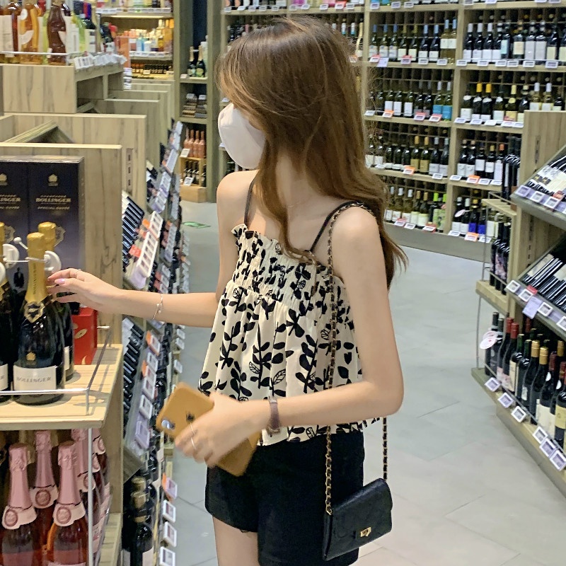 Áo Hai Dây In Hoa Phong Cách Ngọt Ngào Quyến Rũ Cho Nữ