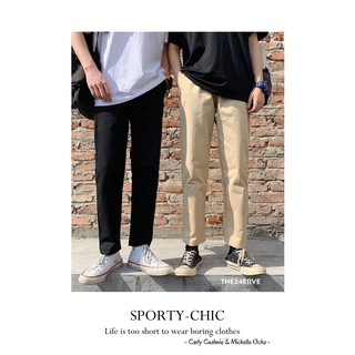 Quần Baggy Nam Nữ Chất Liệu Kaki Ống Suông Hai Màu Thanh Lịch Đen Và Be The24evre