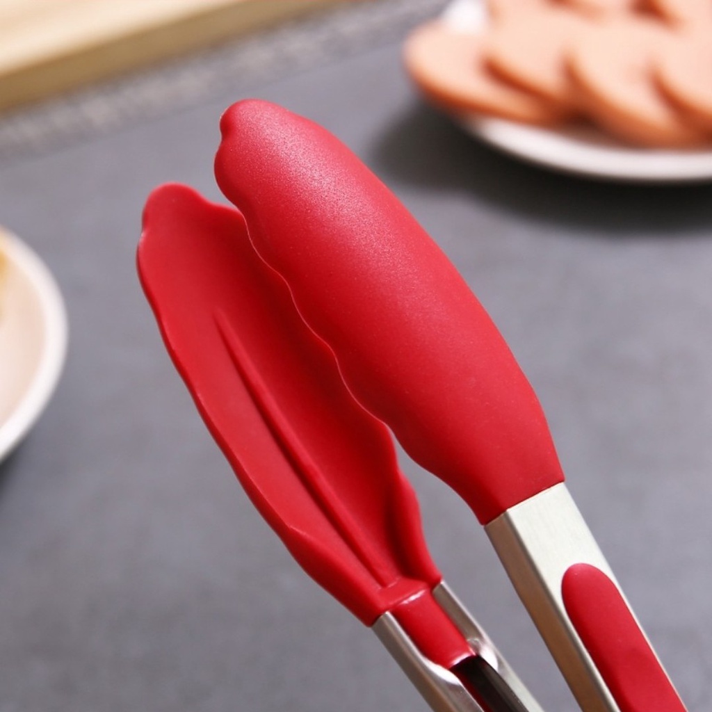 Kẹp gắp thức ăn đồ ăn nóng đầu bọc silicon cao cấp kháng khuẩn có tay cầm chống nóng có chốt gài khi không sử dụng