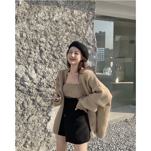 (Ảnh thật) Set áo khoác cardigan kèm áo quây len thừn