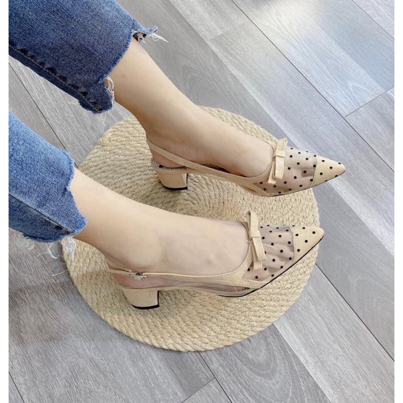 Sandal sục lưới bi 2 màu xinh xắn - gót 3p