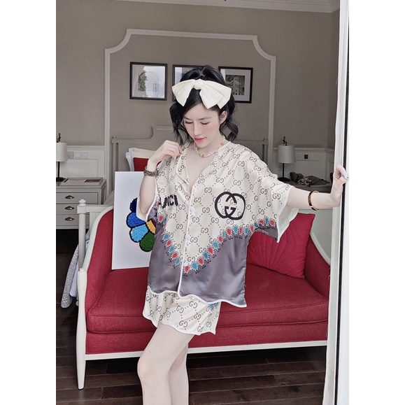 Đồ Bộ Nữ [FREESHIP] Đồ Ngủ Nữ pyjama đùi phối hình hoạ tiết động vật, Đồ Ngủ Lụa trẻ trung đáng yêu 40-60kg | BigBuy360 - bigbuy360.vn