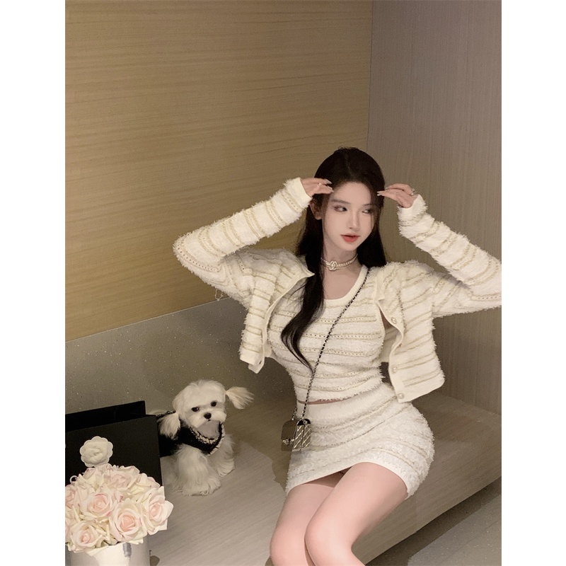 Áo Khoác Và Chân Váy Dệt Kim Thiết Kế Quyến Rũ Cho Nữ