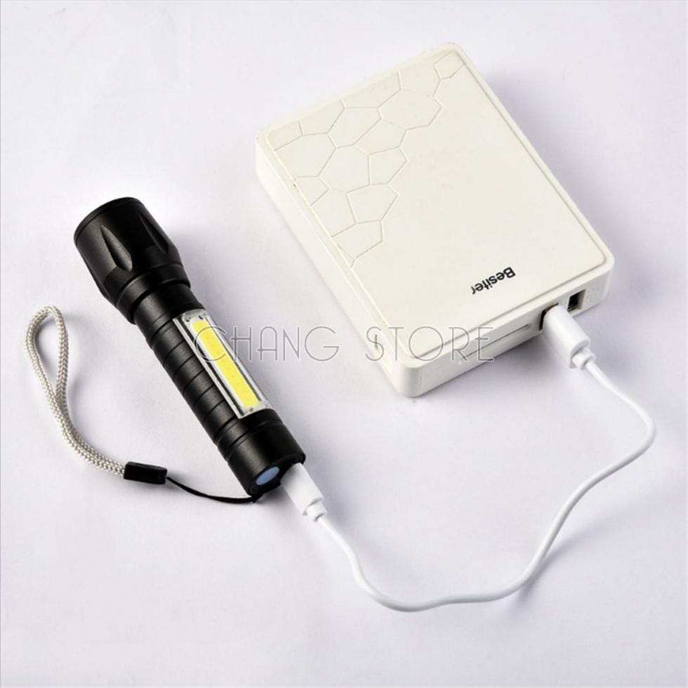 Đèn pin mini siêu sáng T1 3 chế độ sáng, chống nước, kèm hộp + cáp sạc