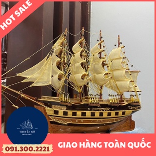 [FREESHIP] Mô hình thuyền buồm FRANCE - Tàu dài 56cm - Thân 40cm - Buồm Trắng Vàng - Gỗ Còng tự nhiên