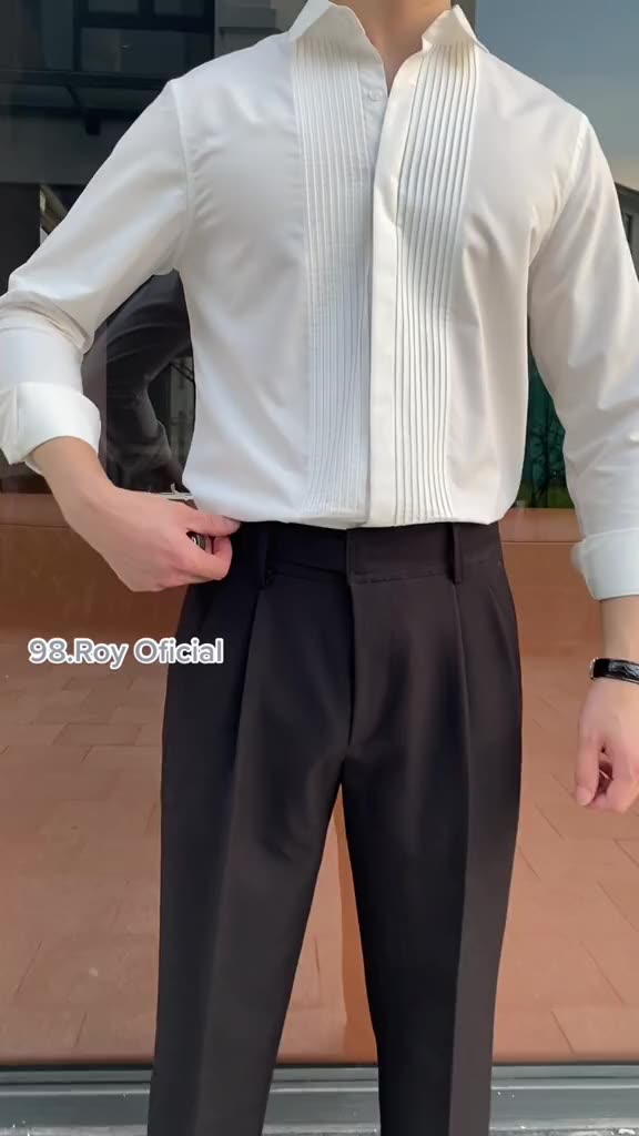 Áo sơ mi nam xếp ly chất vải lụa nến | BigBuy360 - bigbuy360.vn