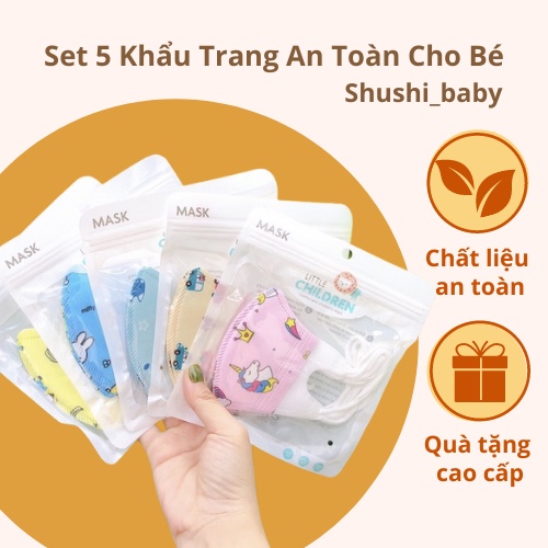 Set 5 Khẩu Trang Cho Bé Mềm Thoáng Kháng Khuẩn An Toàn Cho Bé