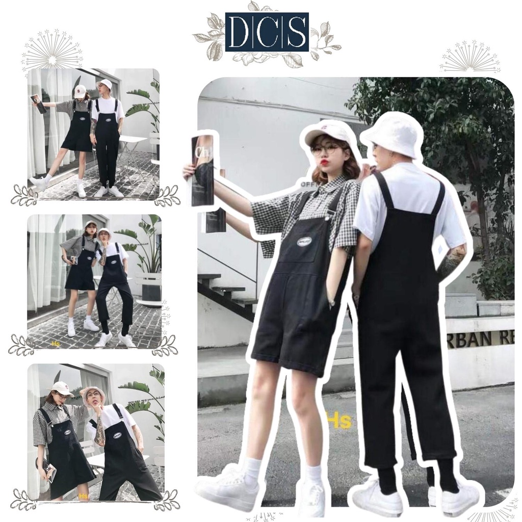 Set Yếm Thêu Logo Yếm Ngăn Dài Chất Kaki Ao Trong Kẻ Thô Áo Trắng Cotton Hot Trend Xưởng May DCS