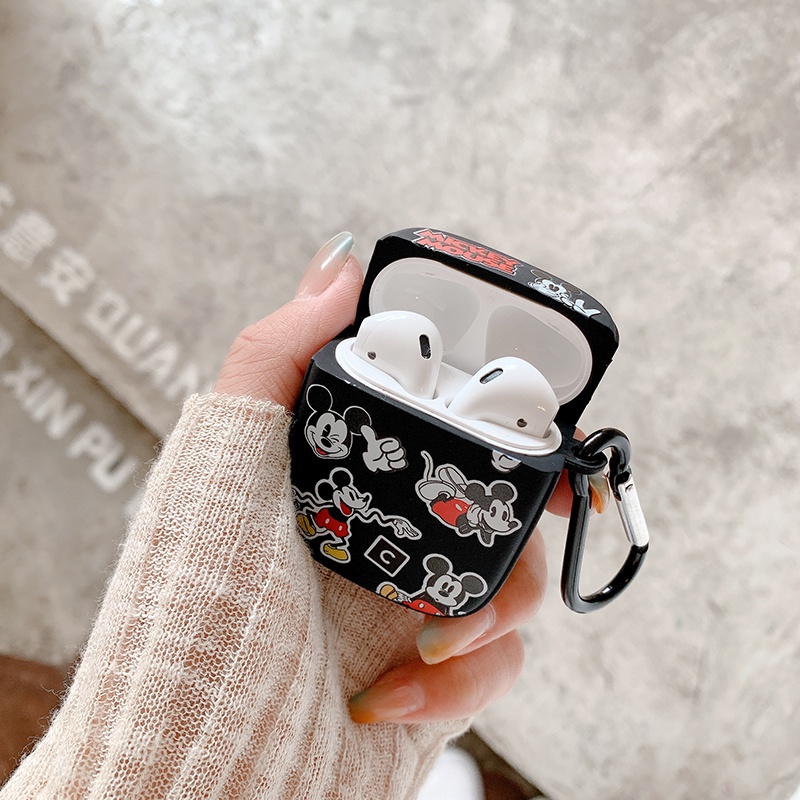 Vỏ bảo vệ hộp sạc tai nghe Airpods 1 2 3 Pro Bluetooth không dây chất liệu silicon hình Mickey kèm móc khóa