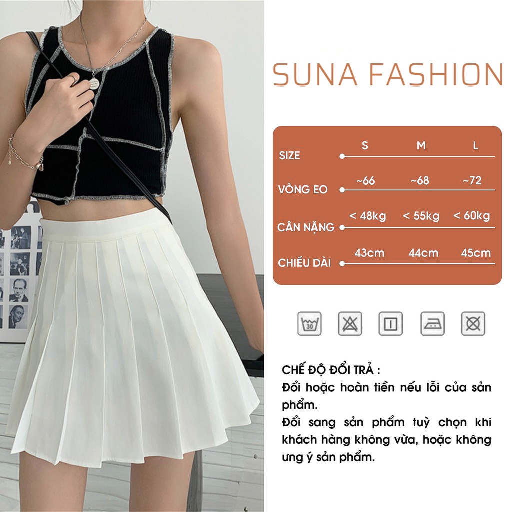Chân váy xếp ly ngắn cạp cao, Chân váy tennis xếp ly SUNA FASHION lưng cao từ 42 - 57kg