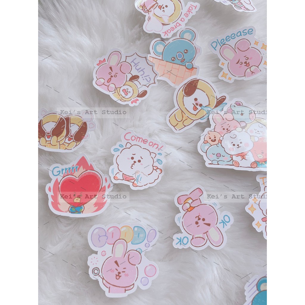 Sticker nhãn dán BTS - BT21 Set 25 cái hoặc 1 tờ sticker cán hologram 7 màu