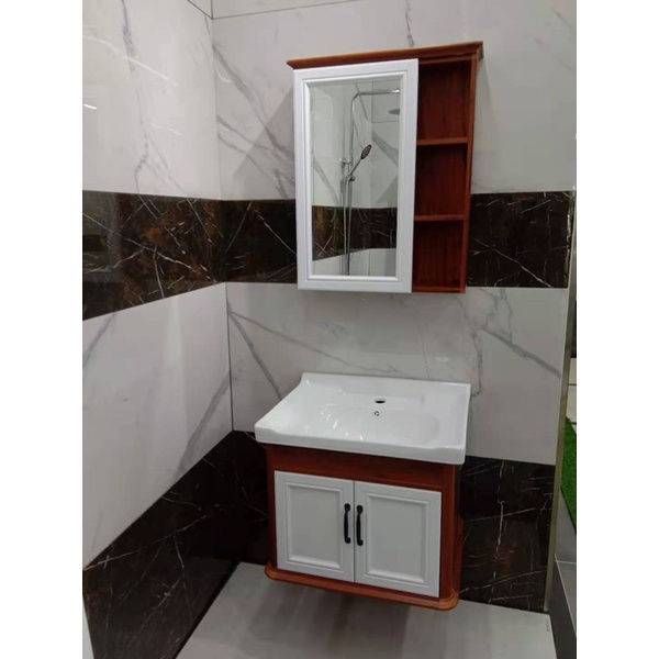 Tủ chậu lavabo giá xưởng cỡ 60*48*48 màu gỗ cửa trắng