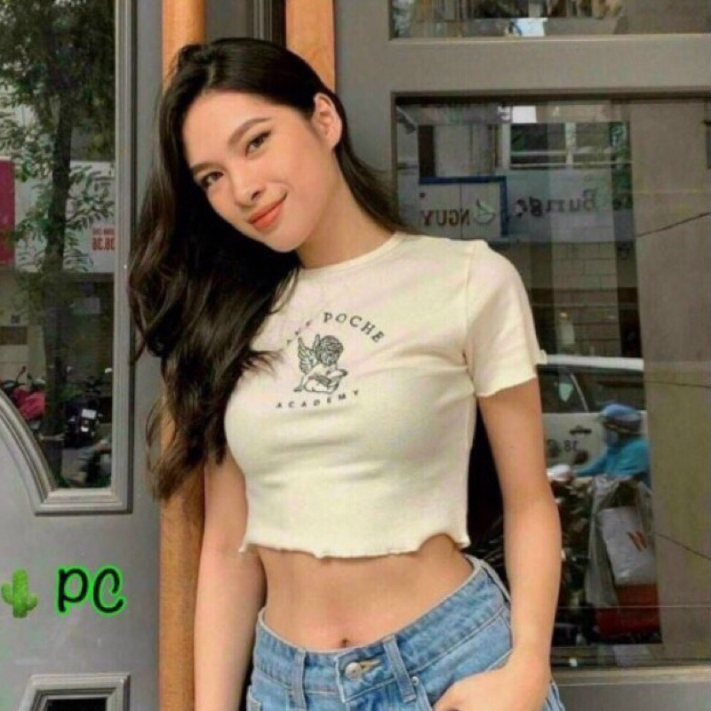 [Rẻ Vô Địch Áo Thun Croptop In Chữ Sake Poche