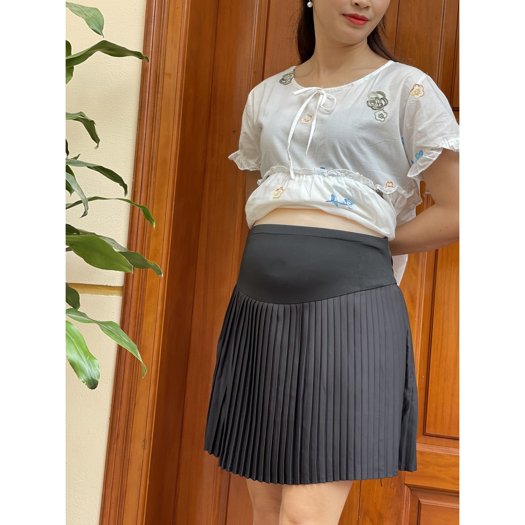 Chân váy bầu ngắn xếp ly nhỏ thời trang ( có quần trong) CV03