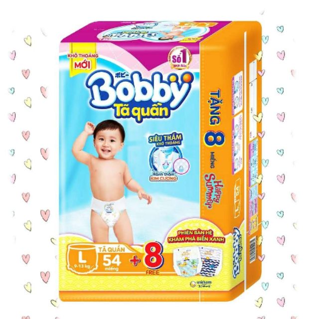 Tã/Bỉm quần Bobby L54+8/XL48+8/M120+12/L111+12/XL102+12