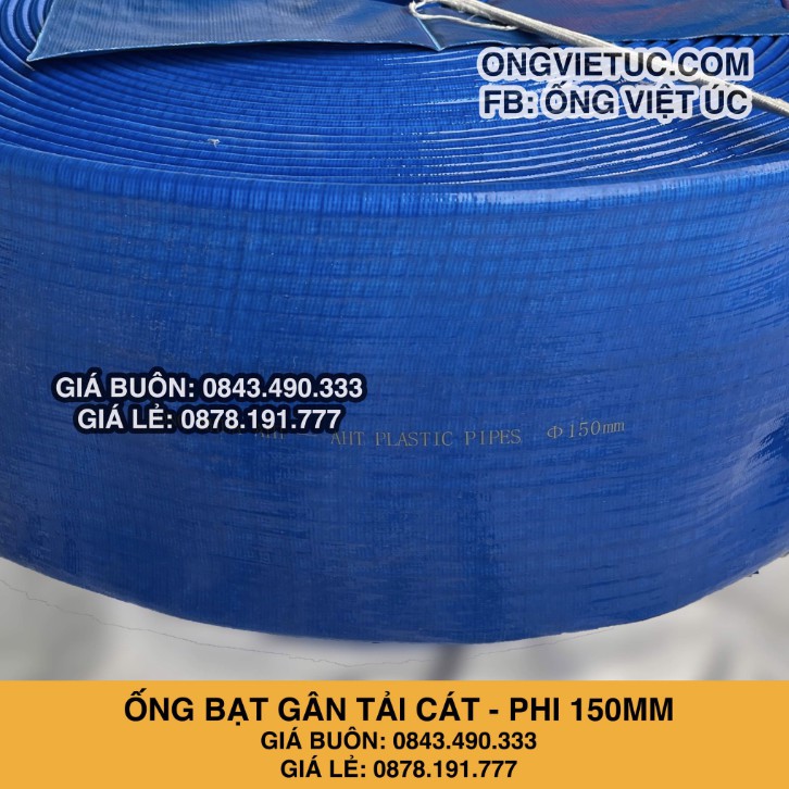 Ống bạt gân bơm tải cát Việt Úc Phi 150mm - Cuộn 20m - bạt cốt dù - màu xanh lam - hàng chính hãng AHT