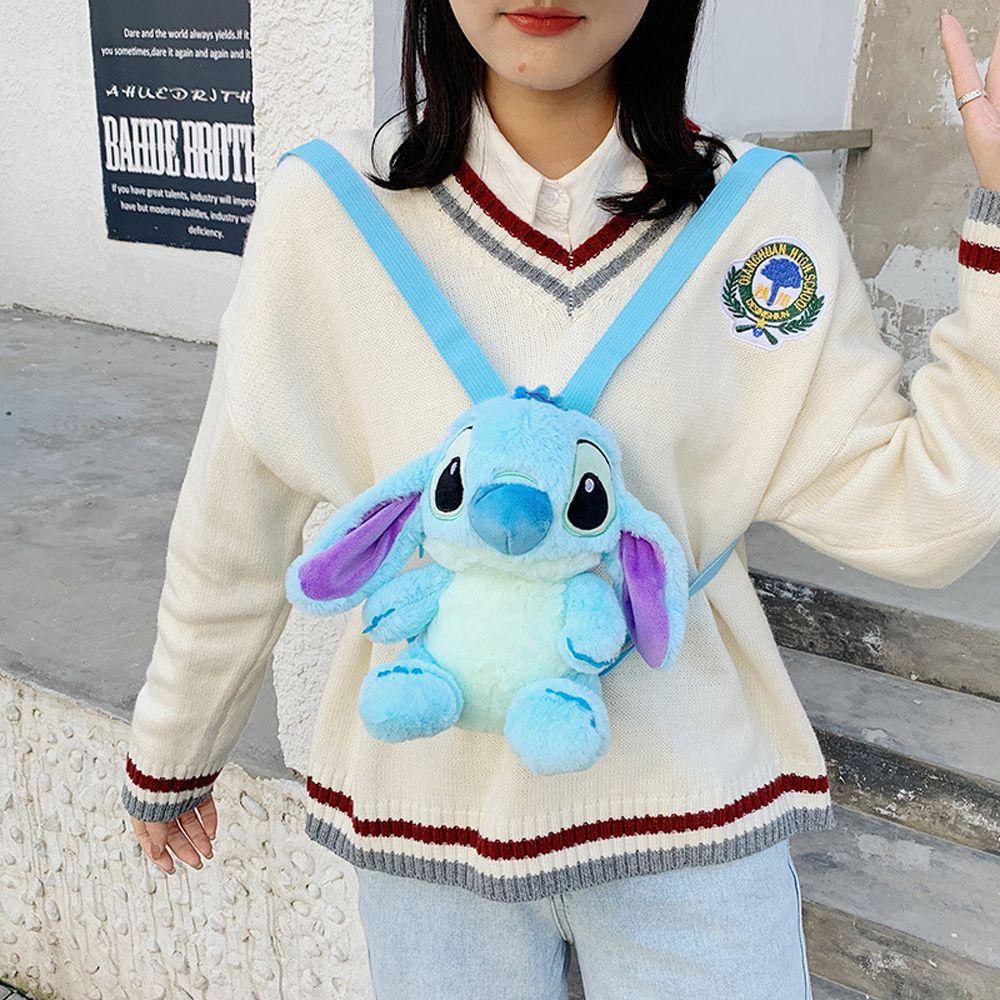 Ba lô MMULCK vải lông mềm mại thiết kế Stitch hoạt hình đáng yêu sức chứa lớn đi học du lịch dành cho trẻ em