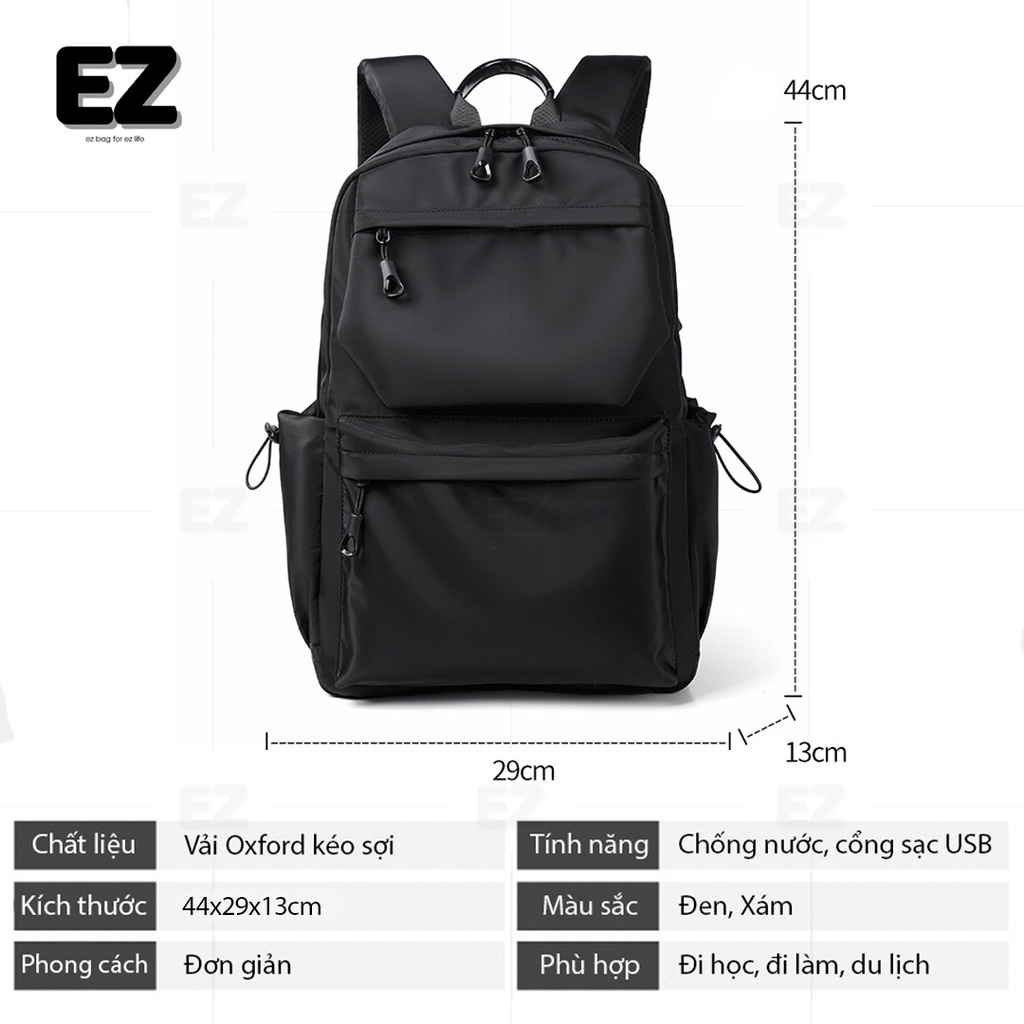 Balo đi học unisex nam nữ BLU12 chống thấm nước có cổng sạc USB, Ba lô nữ đi học thời trang đựng laptop 15.6 inch