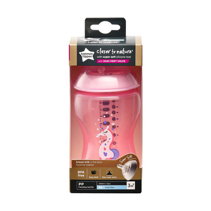 Bình sữa ty siêu mềm tự nhiên Tommee Tippee Closer to Nature 340ml, núm ty đi kèm 3-6 tháng - Hồng