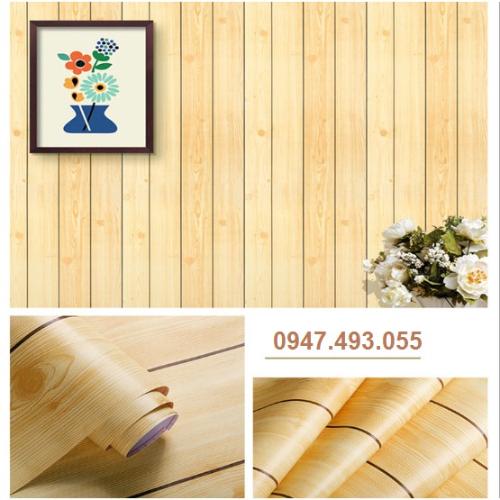 Giấy dán tường giả gỗ vàng nhạt Cuộn 10m  - Decal dán tường giả gỗ màu vàng