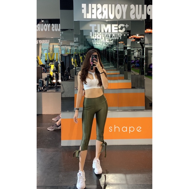 Quần legging lửng tập gym yoga cho nữ buộc dây hoạ tiết [L033]