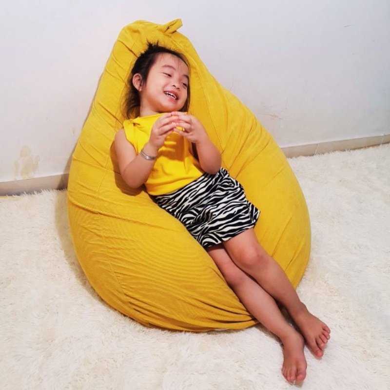 Ghế lười hạt xốp 3ii Home hình trái lê cao cấp cho bé size 80x100cm vải nhung gân mềm mại êm ái nhiều màu sắc lựa chọn