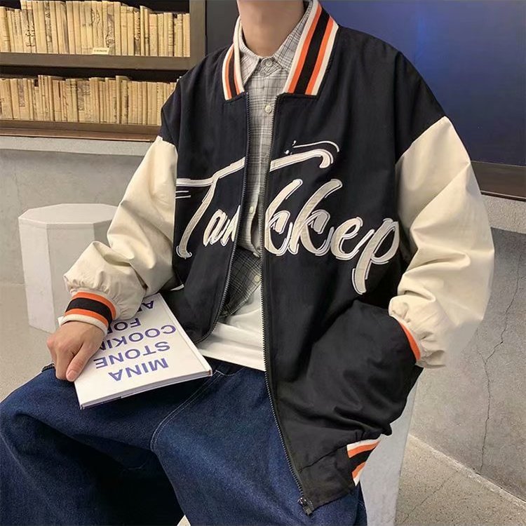 2021 spring men's baseball collar jacket Korean version of loose letters embroidery tide brand sports baseball uniform student jacket