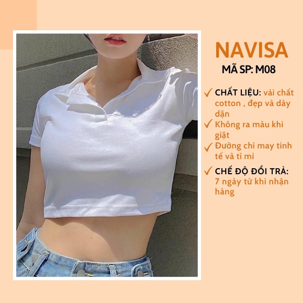 Áo croptop nữ kiểu ôm tay ngắn có cổ polo bigsize NAVISA M08 | WebRaoVat - webraovat.net.vn