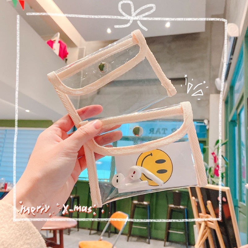 Ví mini trong suốt PVC nhỏ xinh nút bấm đựng thẻ/tiền xu/tai nghe thời trang phong cách Hàn Quốc