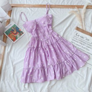 Đầm hoa cúc tím 2S tầng xòe
