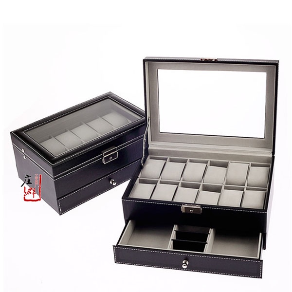HỘP ĐỰNG ĐỒNG HỒ TRANG SỨC 12 Ô 2 TẦNG NẮP KÍNH MỚI
