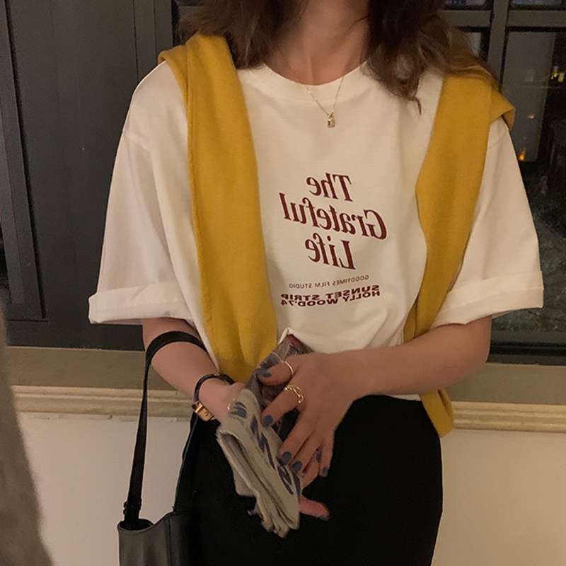 Áo Thun Tay Ngắn Cổ Tròn Dáng Rộng In Họa Tiết Phong Cách Hàn Quốc Thời Trang Mùa Hè Mới Cho Nữ