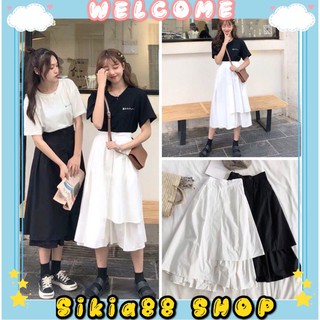 Chân váy dài ulzzang- Chân váy dài kiểu vạt lệch 2 tầng hàn quốc -Sikia shop