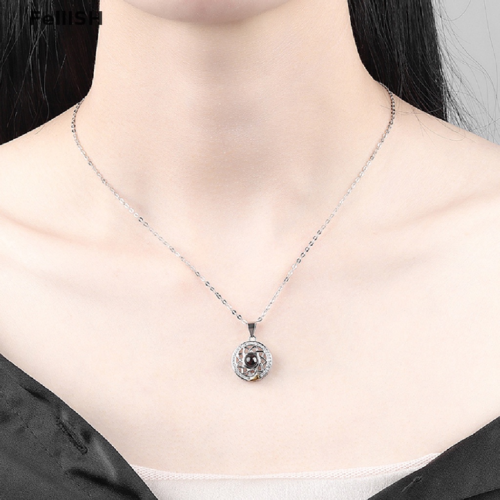 [Fel] 2PCS Couple Necklaces 100 Languages Sun And Moon Magnetic Pendant Love Memory COD