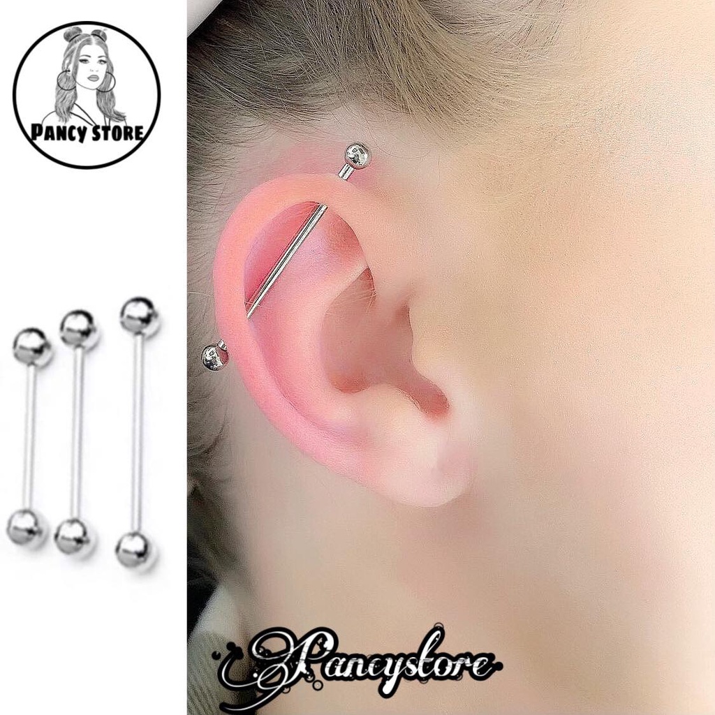 bông tai khuyên tai Industrial thanh thẳng bi Unisex cho nam nữ